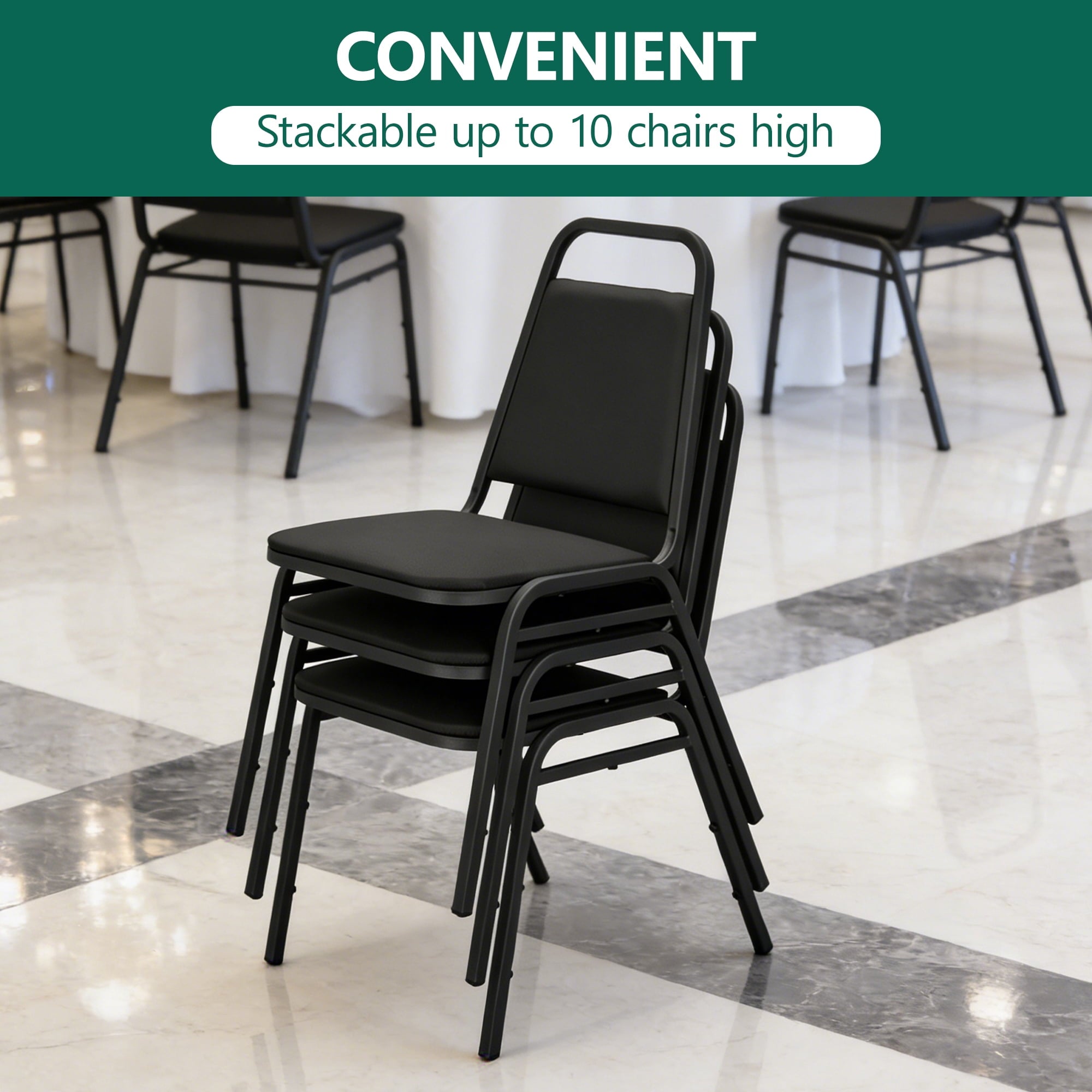 HaiNova Trapezoidal Back Vinyl Stacking Banquet Chair, Multipurpose Stacking Chair with Padded Seat and Back,for Weddings,dinners, Black