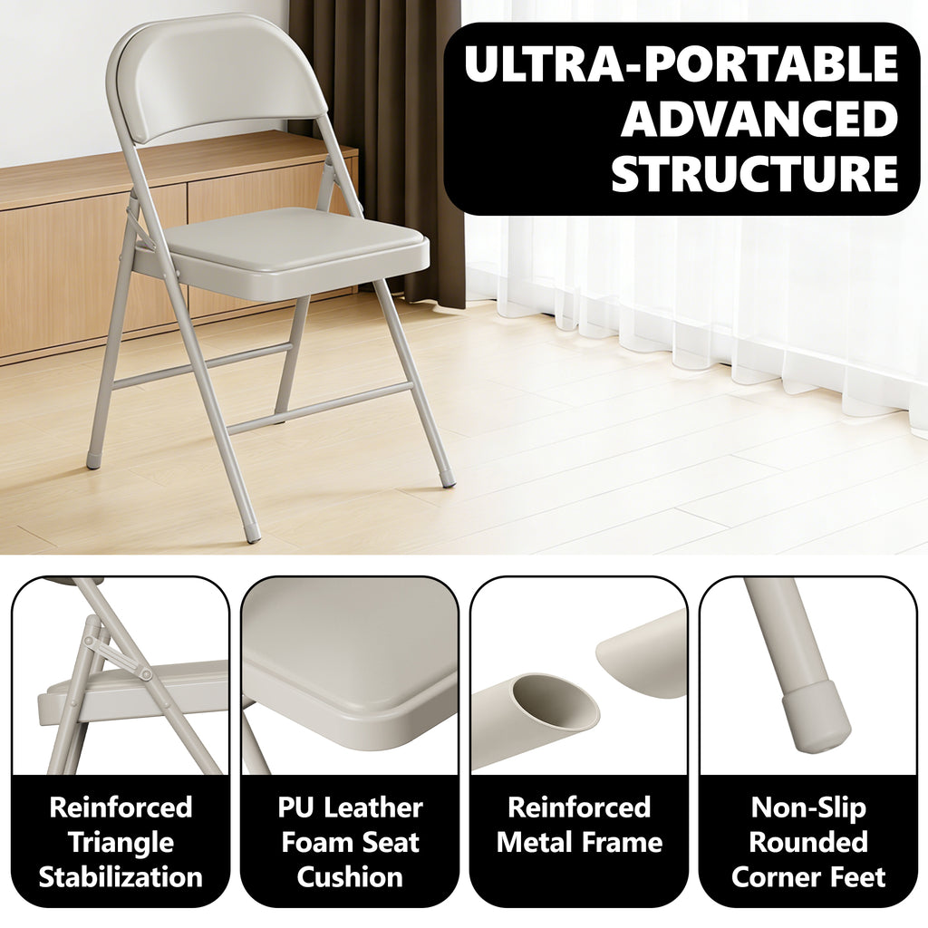 HaiNova 6 Pack Folding Chairs with Comfortable Cushion, Leather Padded Cushion Chair with Stainless Steel Frame for Home and Office, Gatherings