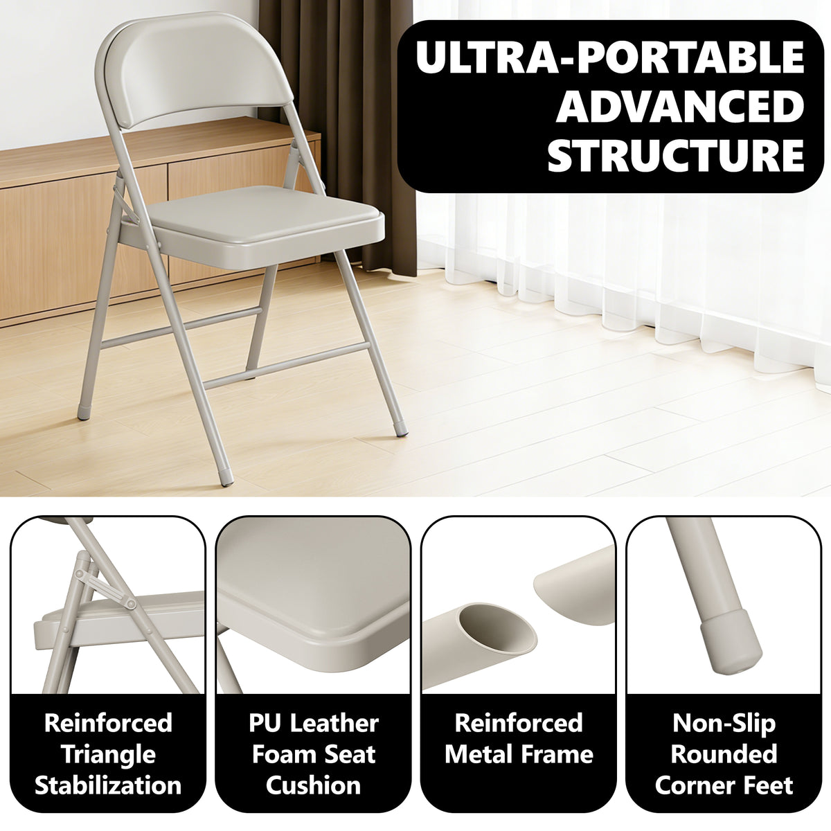 HaiNova 6 Pack Folding Chairs with Comfortable Cushion, Leather Padded Cushion Chair with Stainless Steel Frame for Home and Office, Gatherings