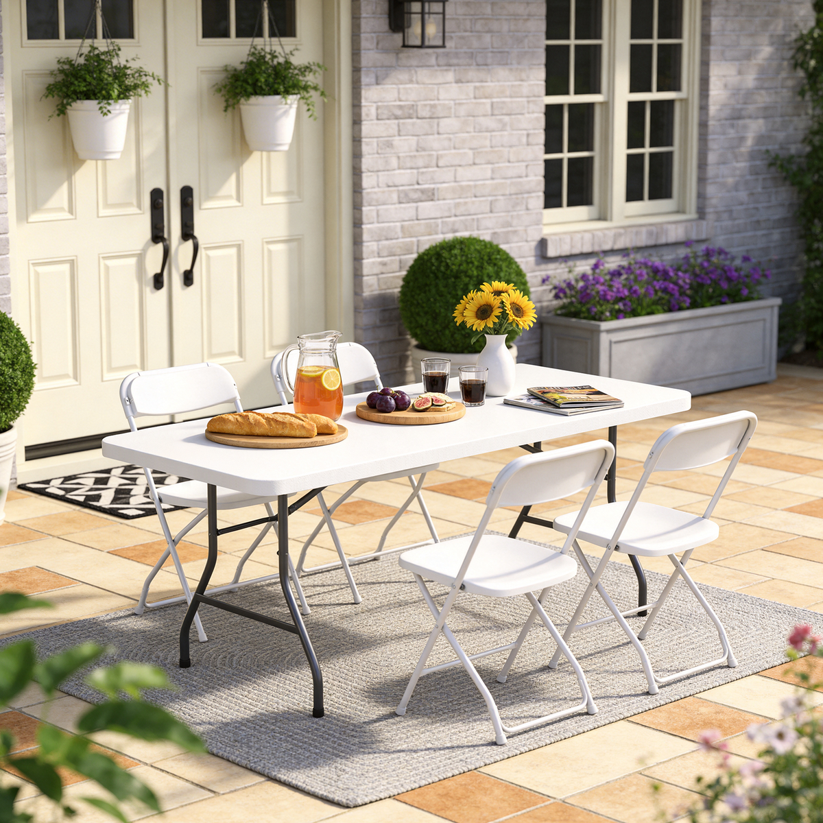 5FT Folding Table, Heavy Duty Plastic Table with Foldable Legs, Black