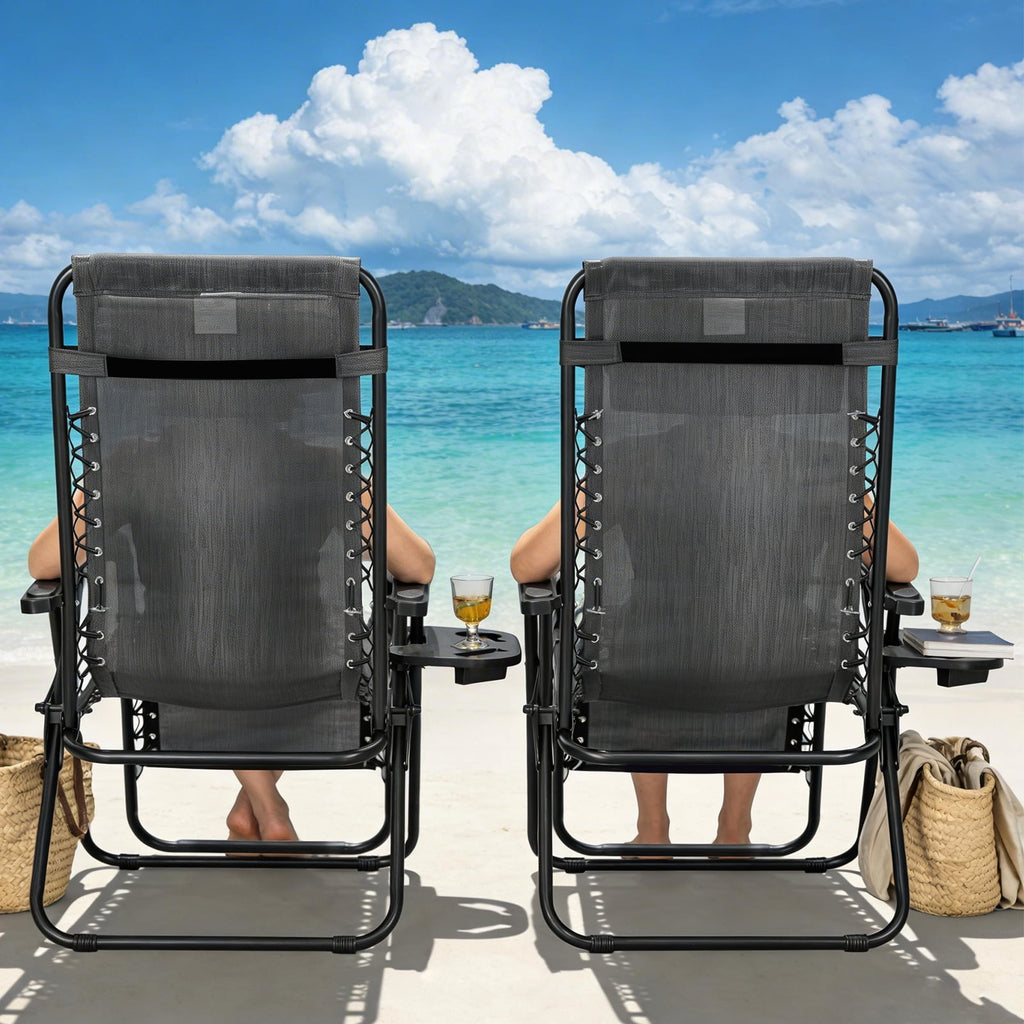 WLLJOY Zero Gravity Chair 2Pcs, 350lb Capacity, Folding Reclining Chair with Adjustable Pillow and Cup Holder for Garden, Patio, Beach, Gray