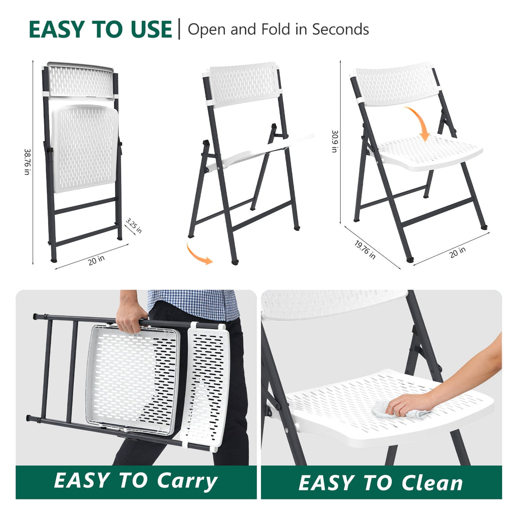 HaiNova 4 Pack Folding Chair, 350 Lb Weight Capacity, Fold chair with Breathable Seat Indoor/Outdoor for Picnic,Races, Parties & Weddings, White
