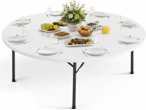 6FT Folding Round Table, Heavy Duty Plastic Card Table with Foldable Legs, Portable Folding Banquet Table for Living Room, Party or Outdoor Event, Indoor & Outdoor Use, Black