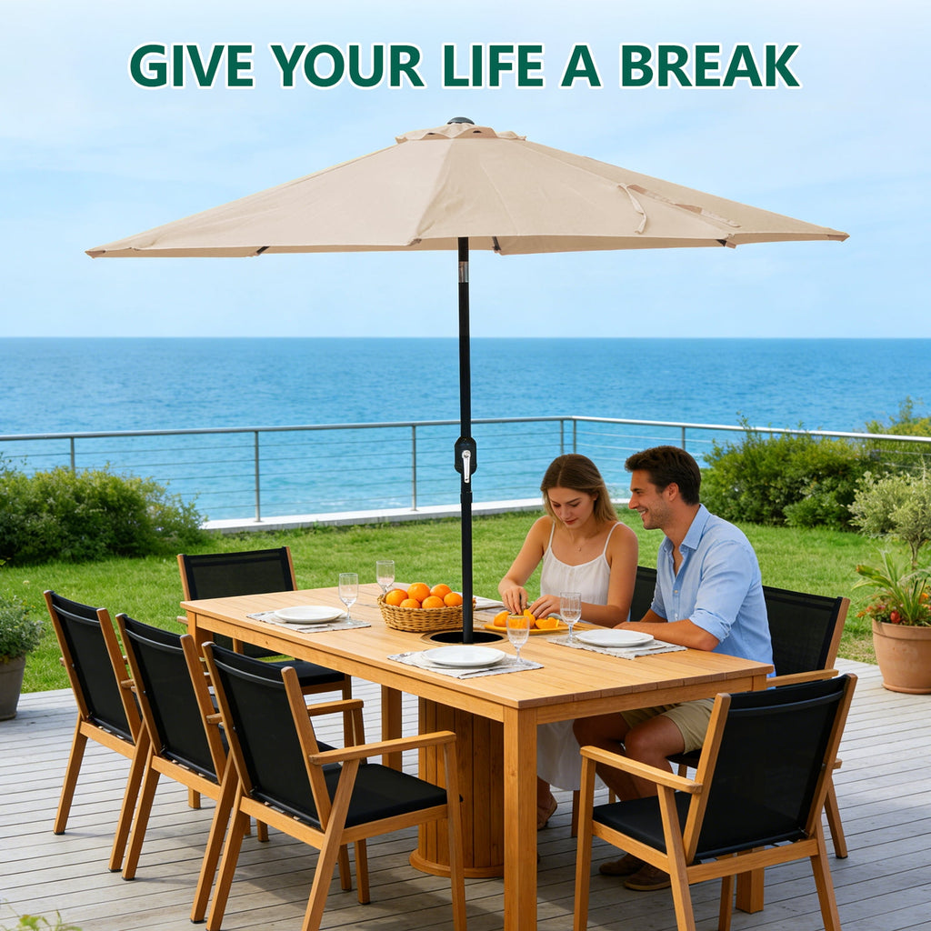 WLLJOY 9FT Outdoor Patio Umbrella Table Market Umbrella with Push Button Tilt/Crank, UV Protection Waterproof Suitable for Garden, Deck, Khaki