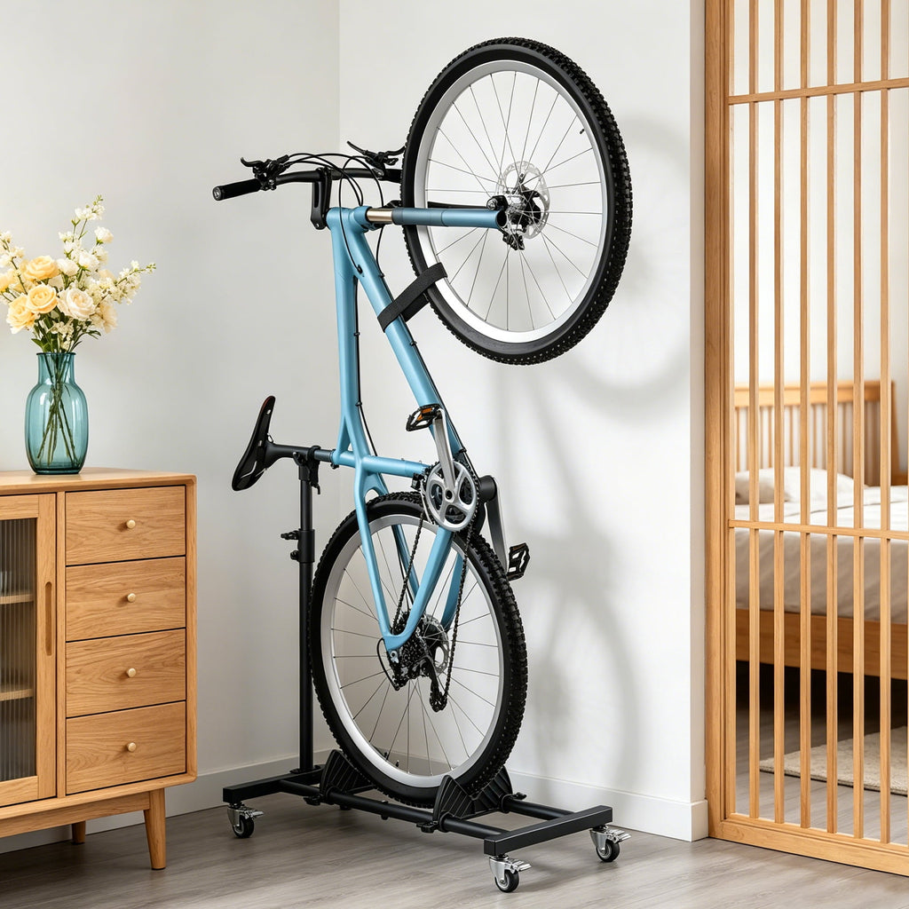 HaiNova Adjustable Height Vertical Bike Stand, Freestanding Bike Rack with Wheels for Garage & Apartment, Safe & Secure, for Wheels Sizes up to 29”