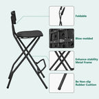 HaiNova Black Folding Bar Stool with Backrest, Blow-molded/Metal Frame, Durable and Sturdy Folding Chair for Indoor/Outdoor Kitchen Shop Cafe