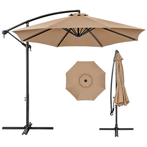 HaiNova 10 ft Offset Patio Umbrella With Base Included ,All-Weather UV Protection Cantilever Umbrella Suitable For Garden, Backyard and Beach, Khaki