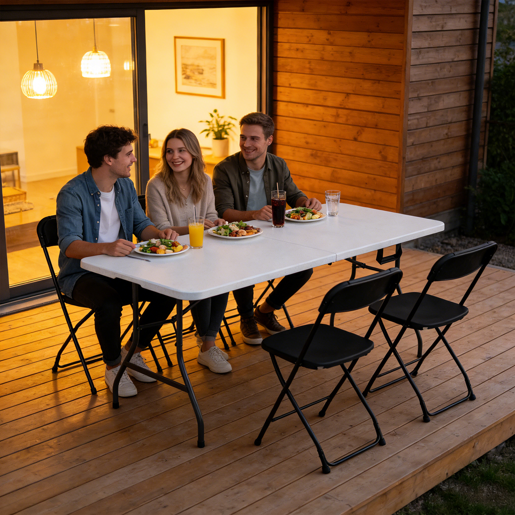 HaiNova 4 Pack 6ft Folding Table, 72" × 30" with Carry Handle, Stain Resistant Foldable Table for Camping Party Picnic, White