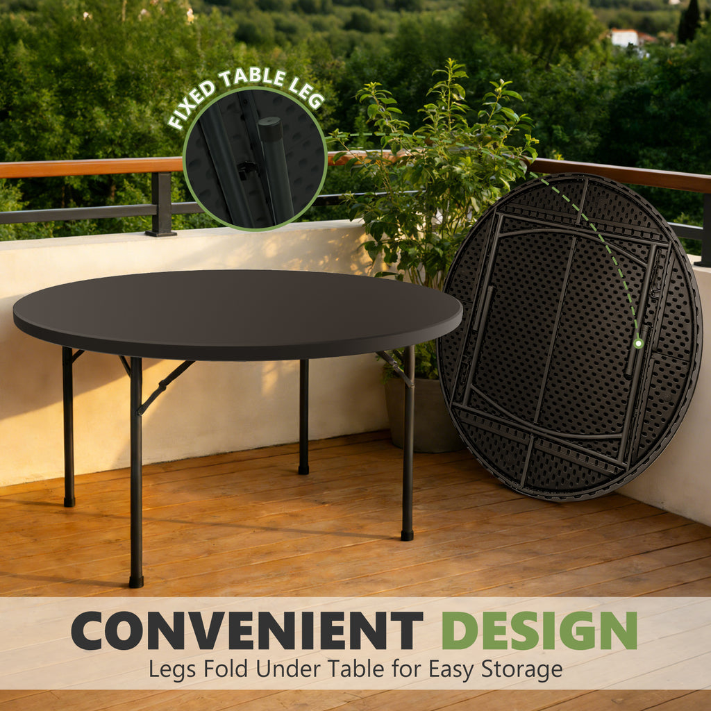 6FT Folding Round Table, Heavy Duty Plastic Card Table with Foldable Legs, Portable Folding Banquet Table for Living Room, Party or Outdoor Event, Indoor & Outdoor Use, Black