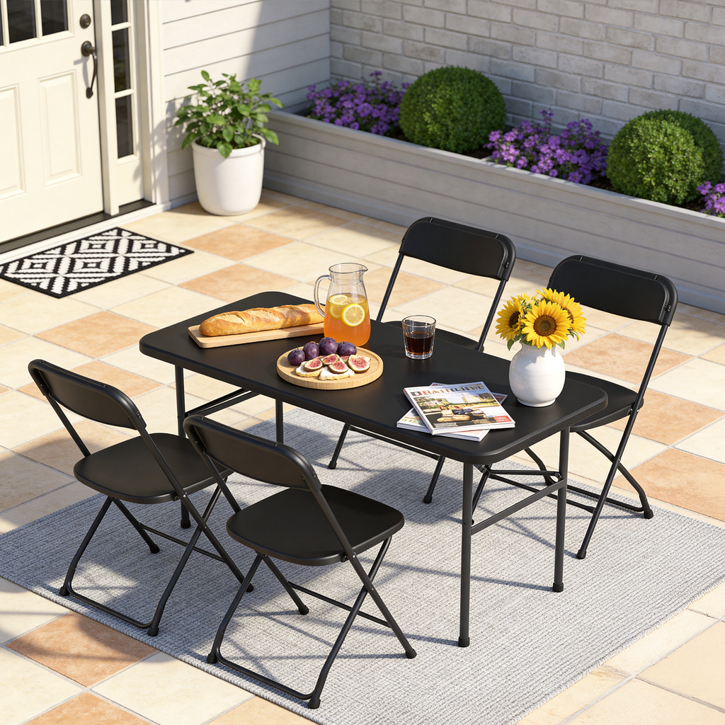 4ft Folding Table, Heavy Duty Plastic Card Table with Foldable Steel Legs, Metal Frame Support up to 400 lb, Portable for Indoor, Outdoor, Picnic, Camping, Dining, Party, White