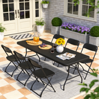 6ft Folding Table, Heavy Duty Plastic Card Table with Foldable Steel Legs, Metal Frame Support up to 600 lb, Portable for Indoor, Outdoor, Picnic, Camping, Dining, Party, Black
