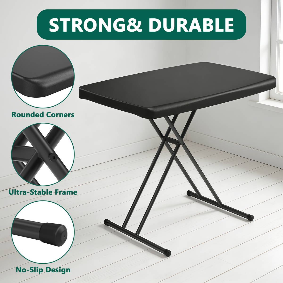 Folding Table 30 Inch - Small Desk Adjustable Height TV Tray for Laptop, Couch, Camping - Heavy Duty Utility Foldable Table for Small Spaces, No Assembly Required, Pink Granite