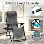 Zero Gravity Chairs Set of 2, Adjustable Lounge Chair Outdoor Recliner, Folding Reclining Lawn Chair, Anti Gravity Chair with Pillow & Cup Holder for Pool Camping Sunbathing Beach Patio (Gray)