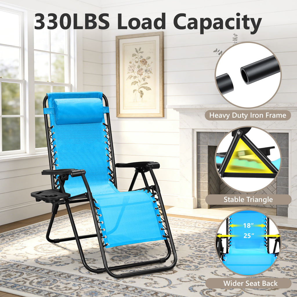 Zero Gravity Chairs Set of 2, Adjustable Lounge Chair Outdoor Recliner, Folding Reclining Lawn Chair, Anti Gravity Chair with Pillow & Cup Holder for Pool Camping Sunbathing Beach Patio (Gray)