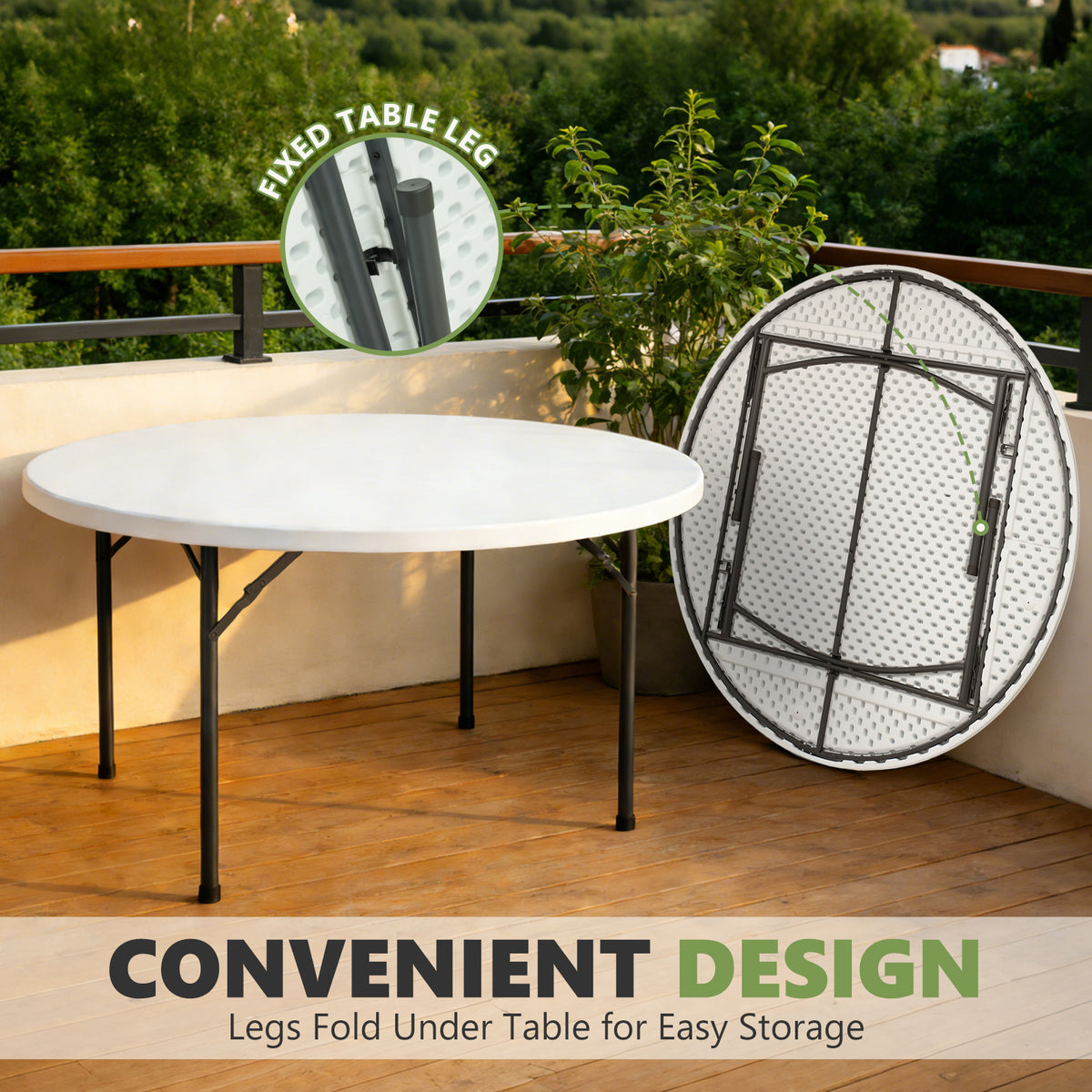 6FT Folding Round Table, Heavy Duty Plastic Card Table with Foldable Legs, Portable Folding Banquet Table for Living Room, Party or Outdoor Event, Indoor & Outdoor Use, Black