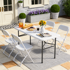4ft Folding Table, Heavy Duty Plastic Card Table with Foldable Steel Legs, Metal Frame Support up to 400 lb, Portable for Indoor, Outdoor, Picnic, Camping, Dining, Party, White