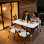 Folding Table, 4FT Foldable Picnic Table with Adjustable Height, Heavy Duty Fold-in-Half Portable Table for Weddings, Camping, RV Travel, Parties, BBQs, and Indoor Use, Easy to Fold and Store
