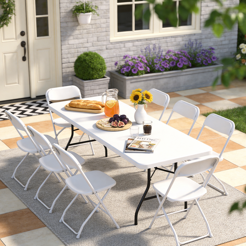 8ft Folding Table, Heavy Duty Plastic Card Table with Foldable Legs