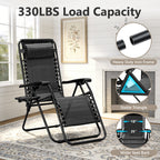 Zero Gravity Chairs Set of 2, Adjustable Lounge Chair Outdoor Recliner, Folding Reclining Lawn Chair, Anti Gravity Chair with Pillow & Cup Holder for Pool Camping Sunbathing Beach Patio (Gray)