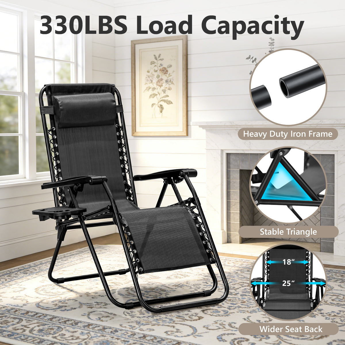 Zero Gravity Chairs Set of 2, Adjustable Lounge Chair Outdoor Recliner, Folding Reclining Lawn Chair, Anti Gravity Chair with Pillow & Cup Holder for Pool Camping Sunbathing Beach Patio (Gray)