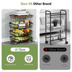 Kitchen Storage Cart on Wheels, 4 Tier Rolling Stackable Pantry Floor Organizer, Kitchen Fruit Basket Stand for Home Removable Metal Vegetable Rack Wire Snack Cart