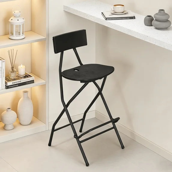 HaiNova Black Folding Bar Stool with Backrest, Blow-molded/Metal Frame, Durable and Sturdy Folding Chair for Indoor/Outdoor Kitchen Shop Cafe