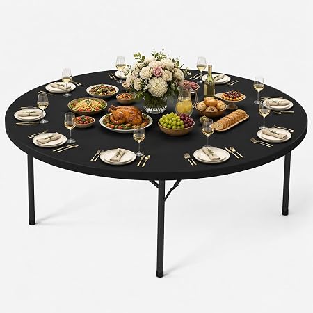 6FT Folding Round Table, Heavy Duty Plastic Card Table with Foldable Legs, Portable Folding Banquet Table for Living Room, Party or Outdoor Event, Indoor & Outdoor Use, Black