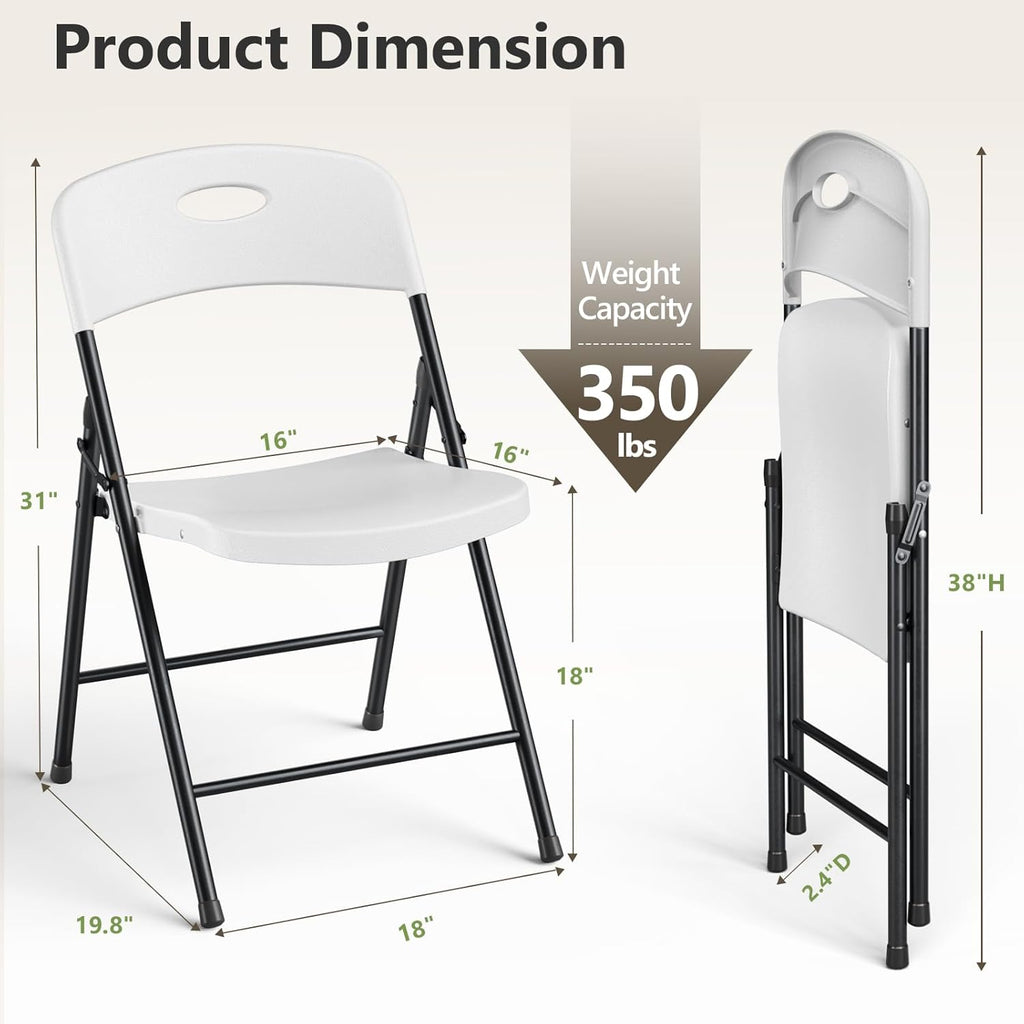 HaiNova Folding Chairs 4 Pack, Outdoor Folding Chairs for Outside Indoor, Portable 350 lbs Capacity Heavy Duty Plastic Metal Foldable Chairs Commercial Seating for Picnic, Party, Patio, Snow White