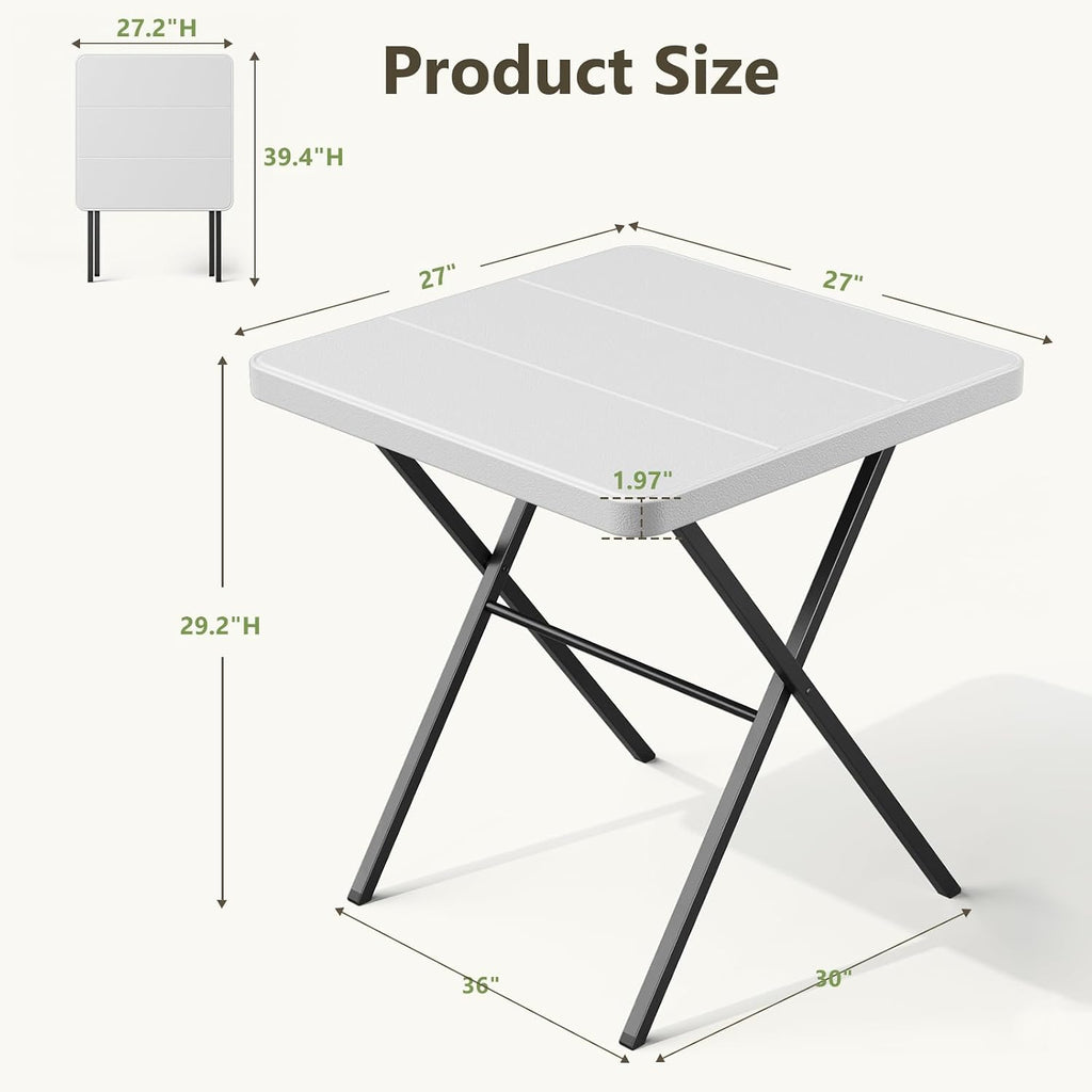 Folding Table Set with 2 Pack Folding Chairs, No Assembly Portable Event Table and Chairs Set, Heavy Duty Foldable Card Table and Chairs for Outdoor, Camping, Patio, Picnic, Dining, Indoor(White)