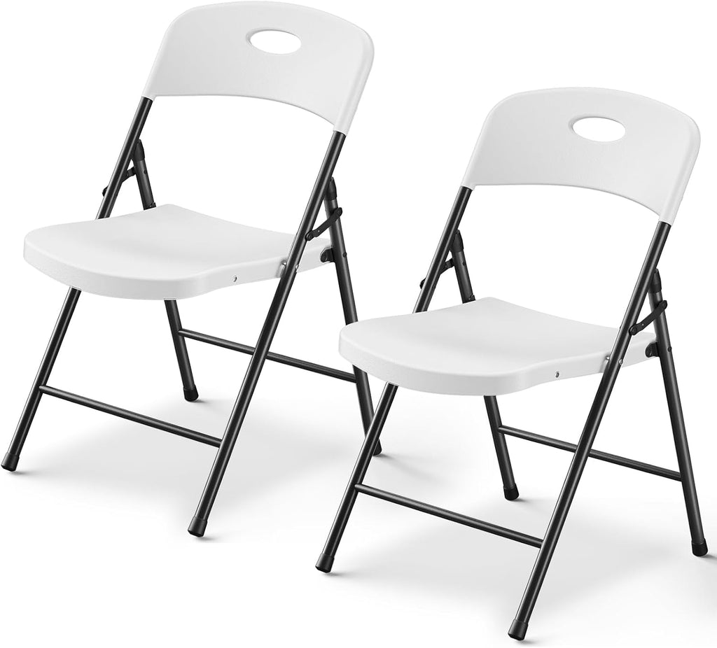 HaiNova Folding Chairs 4 Pack, Outdoor Folding Chairs for Outside Indoor, Portable 350 lbs Capacity Heavy Duty Plastic Metal Foldable Chairs Commercial Seating for Picnic, Party, Patio, Snow White