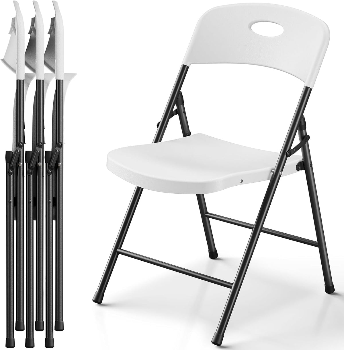 HaiNova Folding Chairs 4 Pack, Outdoor Folding Chairs for Outside Indoor, Portable 350 lbs Capacity Heavy Duty Plastic Metal Foldable Chairs Commercial Seating for Picnic, Party, Patio, Snow White