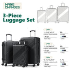 3-Piece Luggage Set - Carry-On & Large& Medium Checked Luggage with Dual Spinner Wheels - Durable Polypropylene Hardshell - TSA Lock, Airline-Approved - Expandable Hard Shell(Black)