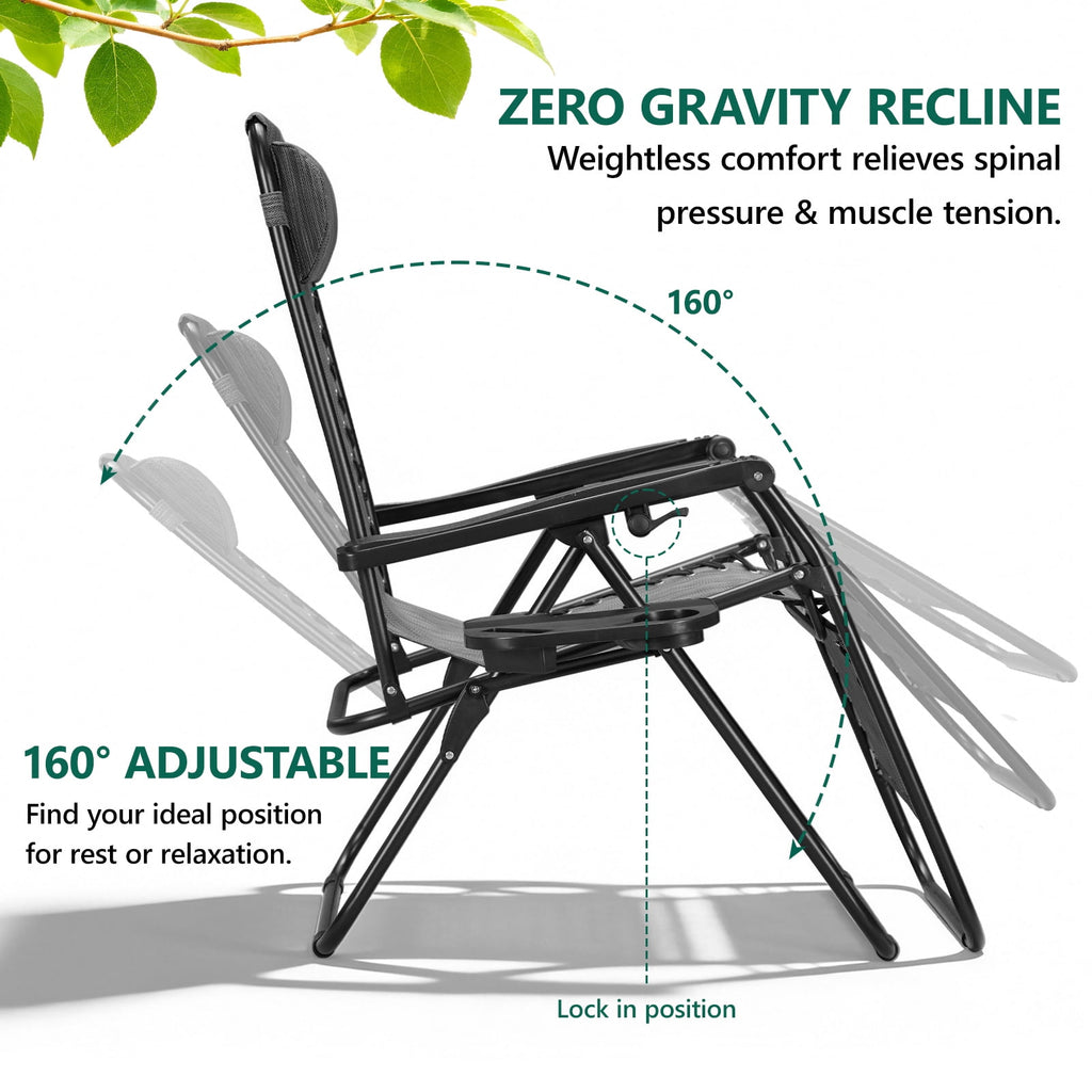 WLLJOY Zero Gravity Chair 2Pcs, 350lb Capacity, Folding Reclining Chair with Adjustable Pillow and Cup Holder for Garden, Patio, Beach, Gray