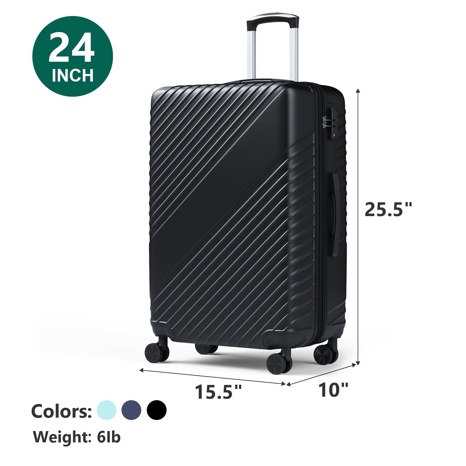 WASUHE 24" Hardside Medium Checked Expandable Luggage,Hardshell Suitcase With Divider Pockets,Four 360-Spinner Wheels,Expandable For Up to 15% More Space,With Scratch-Resistant Surface,Black