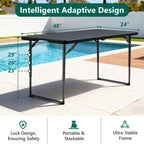 HaiNova 4 Ft Adjustable Height Folding Table, Max Load 400lbs, Portable Camping Table with Handle for Home Party, Camping Parties and Weddings, Black