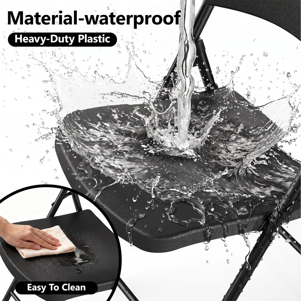 HaiNova 4PCS Black Plastic Folding Chair Set, 400-Pound Portable Waterproof and Wear-Resistant Folding Chair with Steel Frame for Picnics and Business