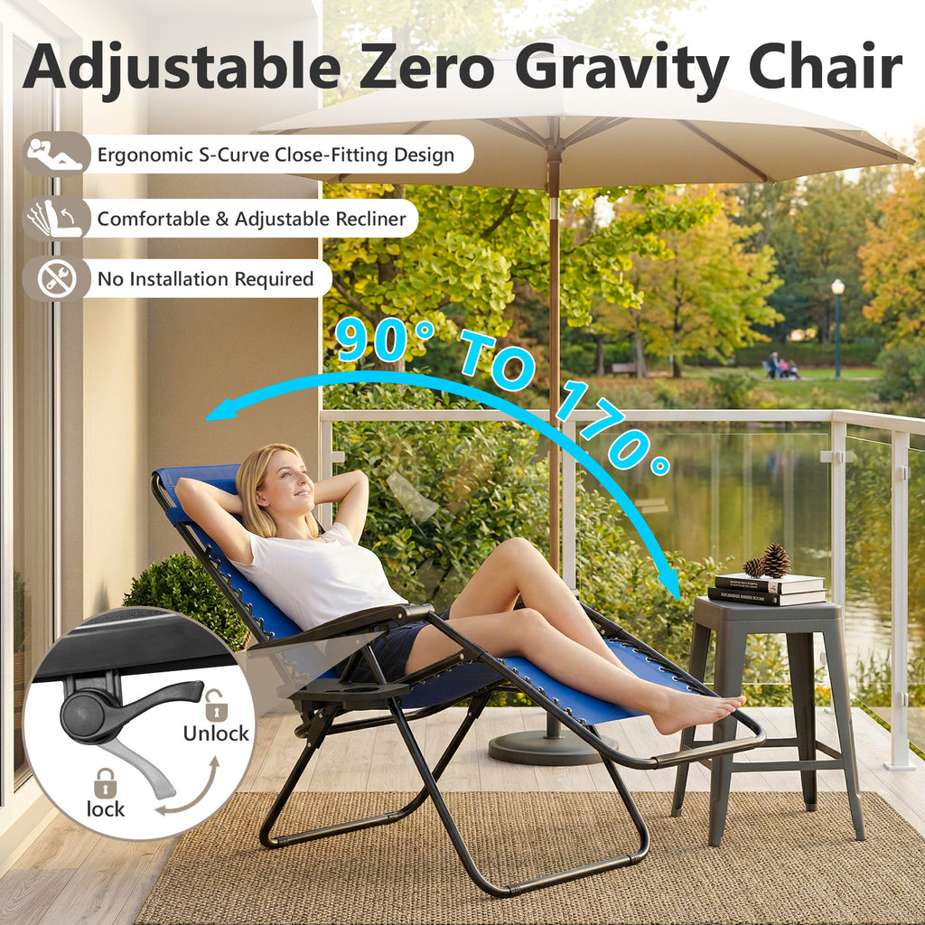 Zero Gravity Chairs Set of 2, Adjustable Lounge Chair Outdoor Recliner, Folding Reclining Lawn Chair, Anti Gravity Chair with Pillow & Cup Holder for Pool Camping Sunbathing Beach Patio (Gray)