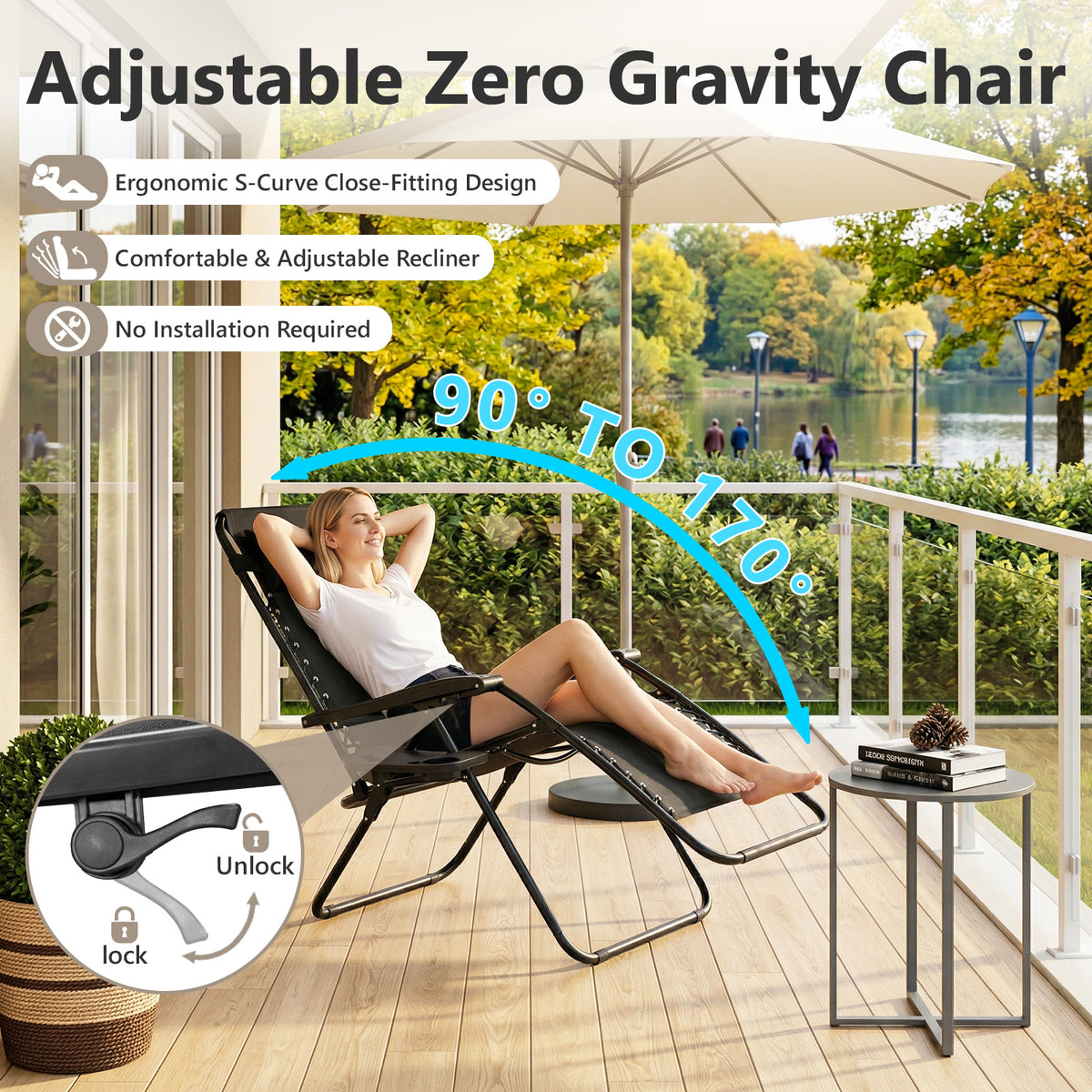 Zero Gravity Chairs Set of 2, Adjustable Lounge Chair Outdoor Recliner, Folding Reclining Lawn Chair, Anti Gravity Chair with Pillow & Cup Holder for Pool Camping Sunbathing Beach Patio (Gray)