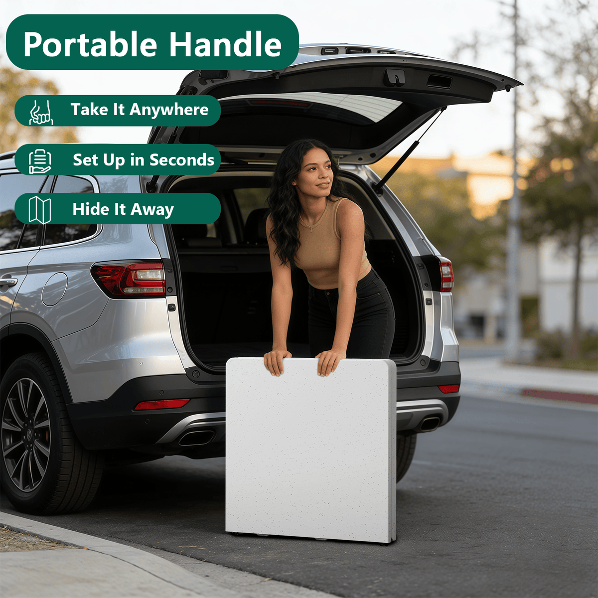 Folding Table, 4FT Foldable Picnic Table with Adjustable Height, Heavy Duty Fold-in-Half Portable Table for Weddings, Camping, RV Travel, Parties, BBQs, and Indoor Use, Easy to Fold and Store