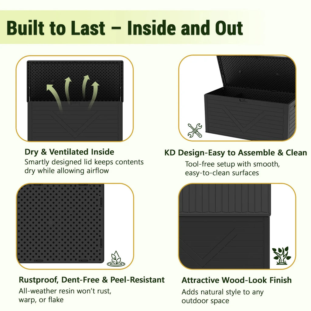 HaiNova 260 Gallon Outdoor Storage Box, Large Resin Deck Boxes Outdoor Waterproof, Deck Storage Box for Patio Furniture Outdoor Cushions, Throw Pillows, Garden Tools and Pool Floats, Black
