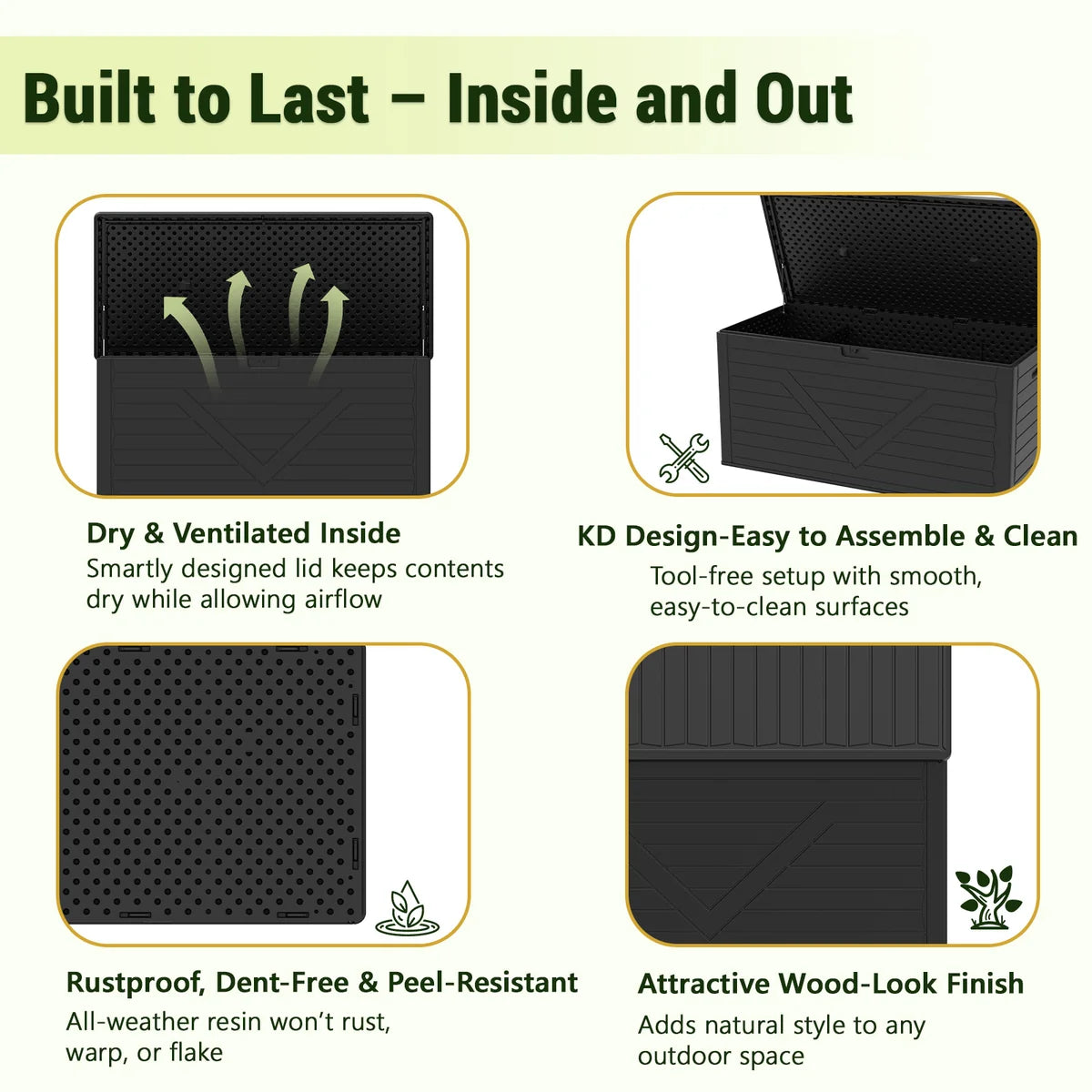 HaiNova 260 Gallon Outdoor Storage Box, Large Resin Deck Boxes Outdoor Waterproof, Deck Storage Box for Patio Furniture Outdoor Cushions, Throw Pillows, Garden Tools and Pool Floats, Black