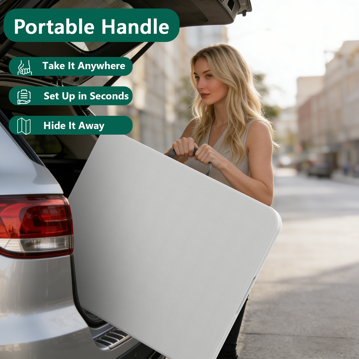 HaiNova 4 Pack 6ft Folding Table, 72" × 30" with Carry Handle, Stain Resistant Foldable Table for Camping Party Picnic, White
