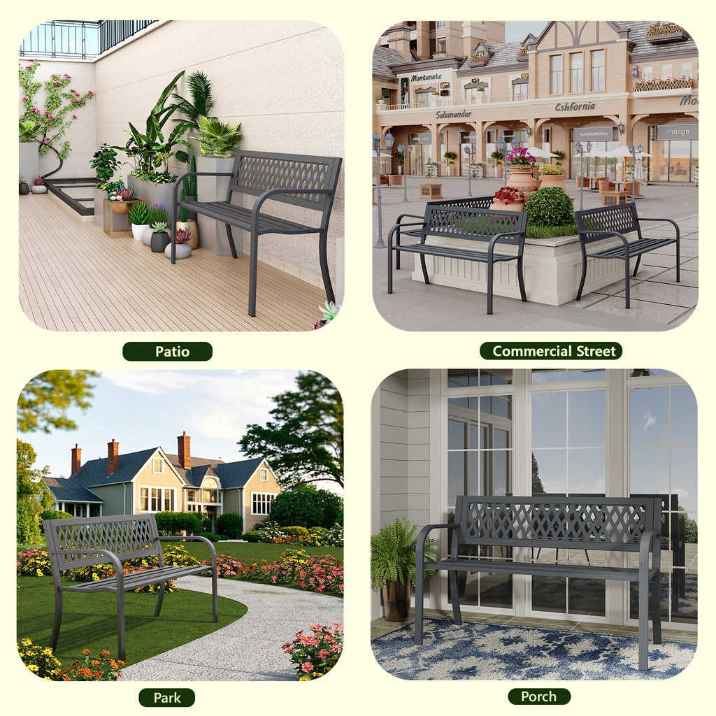 47" Outdoor Garden Bench, Patio Bench with Backrest, Weatherproof, Black