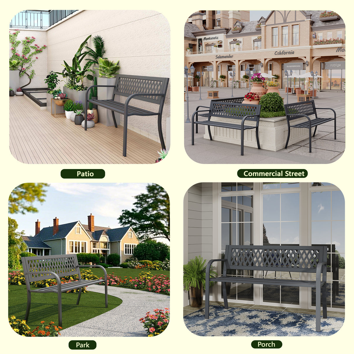 47" Outdoor Garden Bench, Patio Bench with Backrest, Weatherproof, Black
