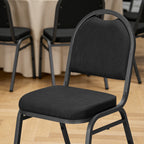 HaiNova Dome Back Stack Chair 4 Pack, with Black Vinyl Seat and Back, 500-lb Weight Capacity, Black Steel Frame, for Banquets, Weddings, Black