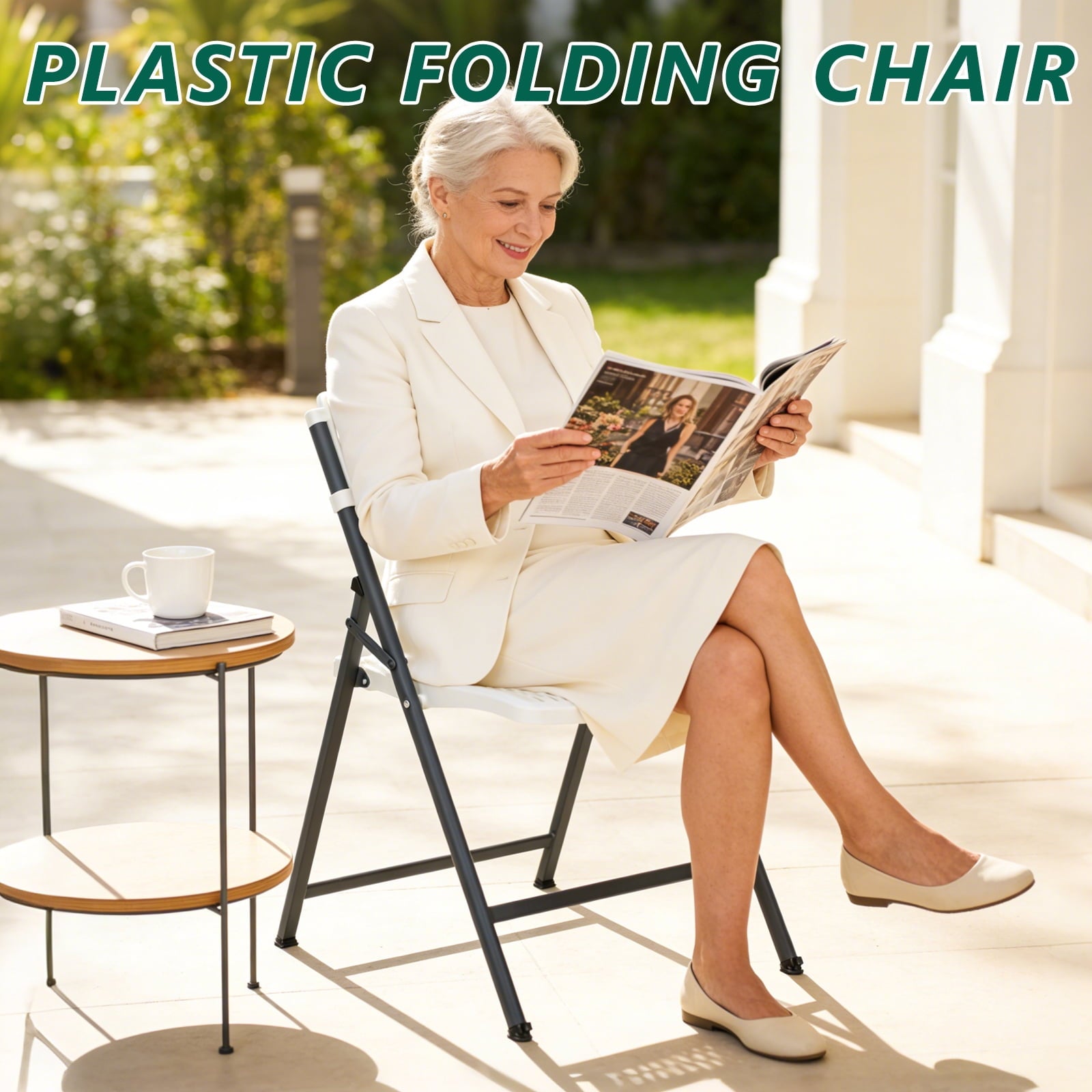 HaiNova 4 Pack Folding Chair, 350 Lb Weight Capacity, Fold chair with Breathable Seat Indoor/Outdoor for Picnic,Races, Parties & Weddings, White