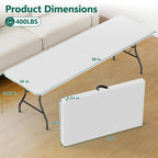 HaiNova 8FT Folding Table, Portable Heavy Duty Camping Table with Carrying Handle, Anti-fouling and Sun-Proof Suitable for Meetings, Parties, Camping and Weddings, White