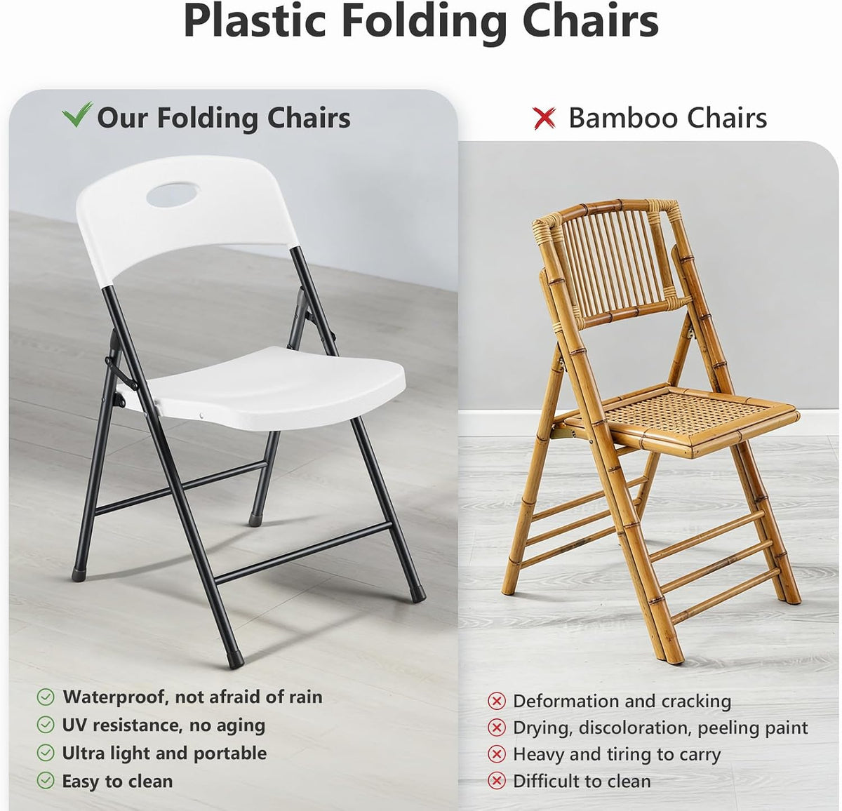 HaiNova Folding Chairs 4 Pack, Outdoor Folding Chairs for Outside Indoor, Portable 350 lbs Capacity Heavy Duty Plastic Metal Foldable Chairs Commercial Seating for Picnic, Party, Patio, Snow White