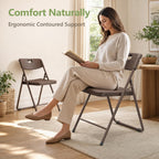 Folding Chairs 4 Pack, Outdoor Folding Chairs for Outside Indoor, Portable 450 lbs Capacity Heavy Duty Plastic Metal Foldable Chairs Commercial Seating for Picnic, Party, Patio, Brown