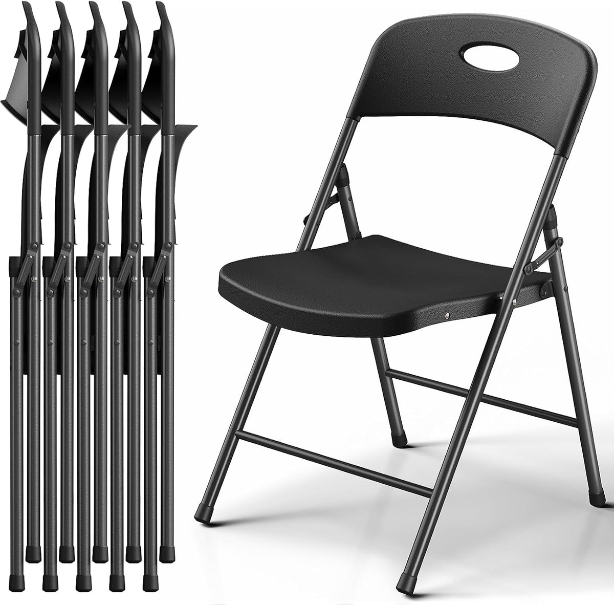 HaiNova Folding Chairs 4 Pack, Outdoor Folding Chairs for Outside Indoor, Portable 350 lbs Capacity Heavy Duty Plastic Metal Foldable Chairs Commercial Seating for Picnic, Party, Patio, Snow White